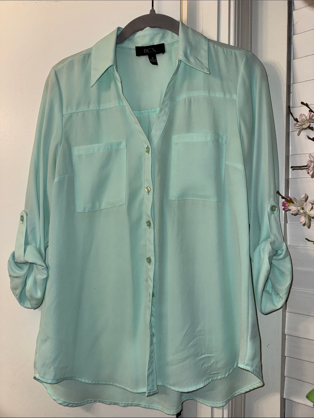 BCX Mint Green Button-Front Women's Shirt